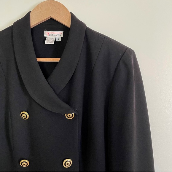 Talbots Vintage Black Crepe Double-Breasted Gold Button Blazer - Picture 4 of 13